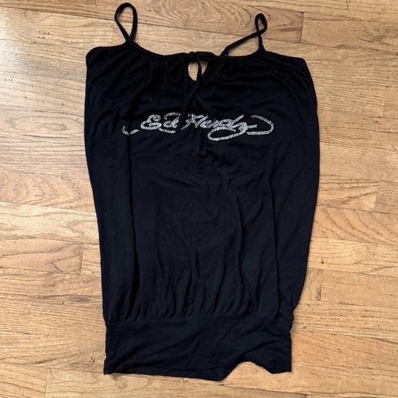Ed Hardy Black Rhinestone + Chain Tank Top - Picture 2 of 4